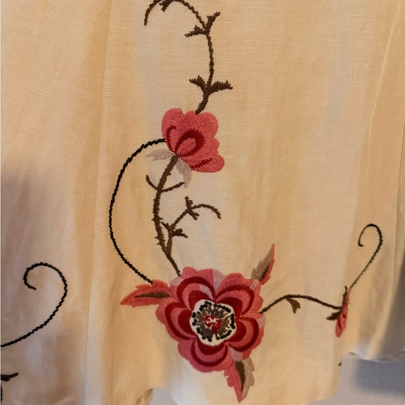 Loft Womens Skirt Officewear Linen Blend Embroidered Floral Cream Size 10 - Picture 3 of 10